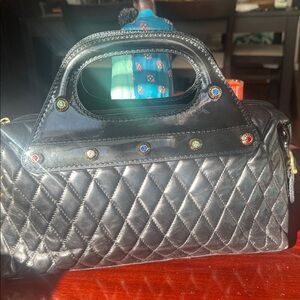 Marino Orlandi Black Tote with Gold and Blue Details